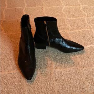 Black faux snakeskin booties